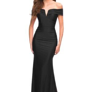 NWT La Femme 30582SC Jersey Evening Dress Black Size 6